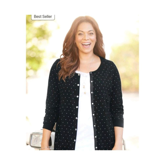 Catherines Black & White Polka Dot Cardigan 1X nwt winter officecore secretary - Picture 3 of 5